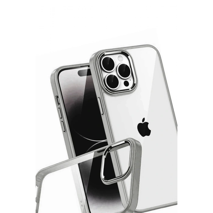 Mey İthalat®   iPhone 15 Pro Max  Lensli Silikon - Titan Gri