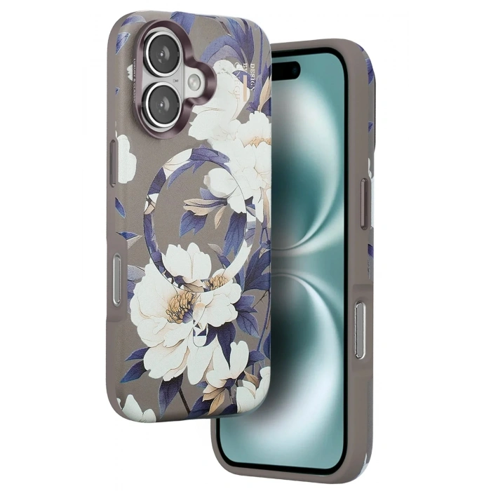 Mey İthalat®  iPhone 16 Flower Series Magsafe Kapak - Gri