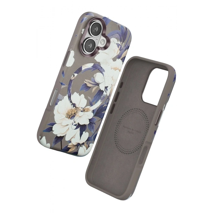 Mey İthalat®  iPhone 16 Flower Series Magsafe Kapak - Gri