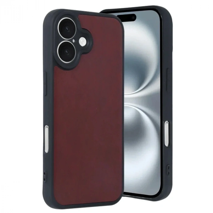 Mey İthalat®  iPhone 16 Kılıf Aras Deri Kapak - Bordo
