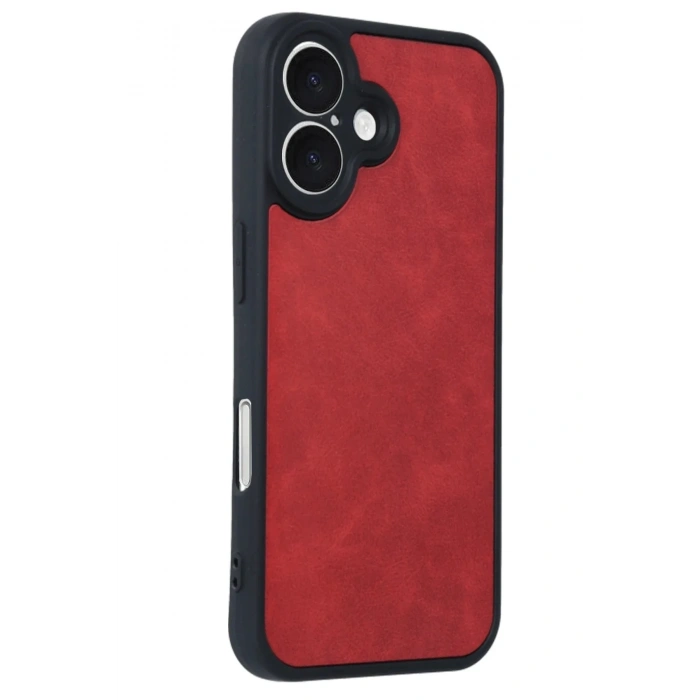 Mey İthalat®  iPhone 16 Kılıf Aras Deri Kapak - Kırmızı