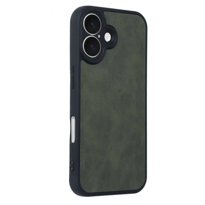 Mey İthalat®  iPhone 16 Kılıf Aras Deri Kapak - Koyu Yeşil