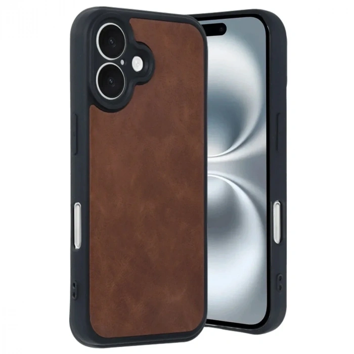 Mey İthalat®  iPhone 16 Kılıf Aras Deri Kapak - Taba
