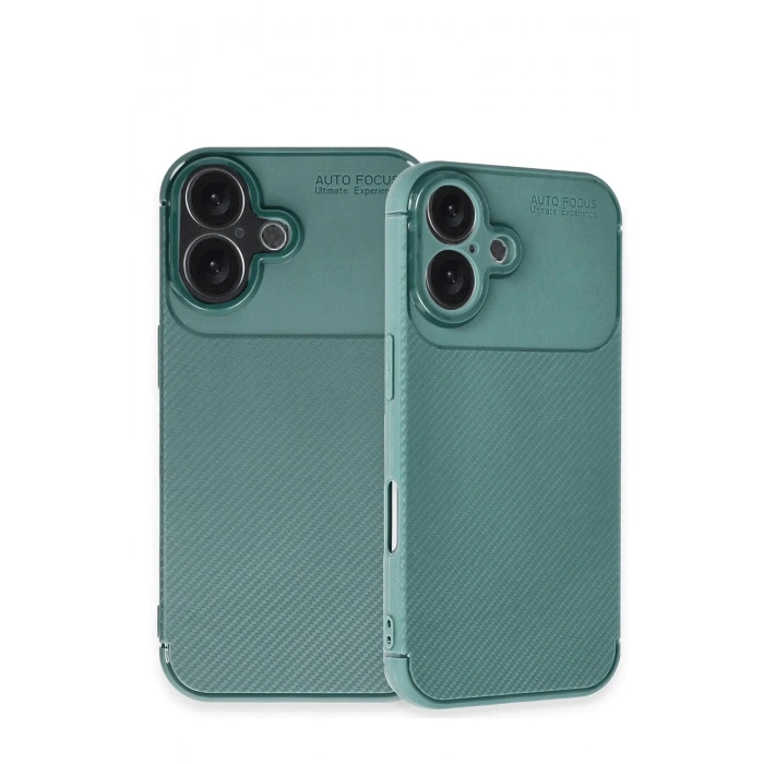 Mey İthalat®  iPhone 16 Kılıf Auto Focus Karbon Kapak - Koyu Yeşil