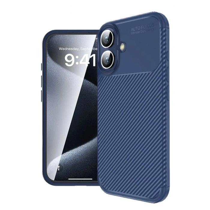 Mey İthalat®  iPhone 16 Kılıf Auto Focus Karbon Kapak - Lacivert