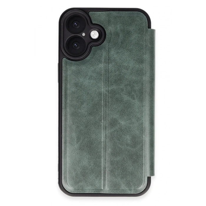Mey İthalat®  iPhone 16 Kılıf Flip Cover - Koyu Yeşil