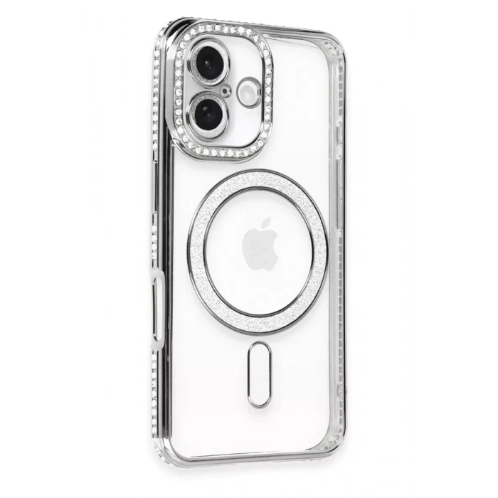 Mey İthalat®   iPhone 16 Kılıf Joke Simli Magneticsafe Kılıf - Gri