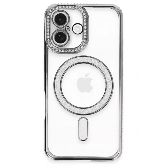 Mey İthalat®   iPhone 16 Kılıf Joke Simli Magneticsafe Kılıf - Gri