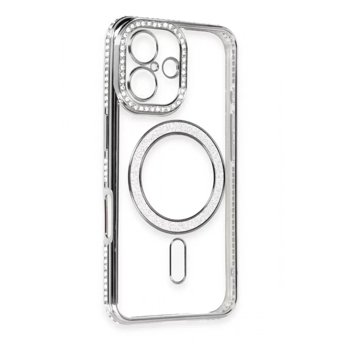 Mey İthalat®   iPhone 16 Kılıf Joke Simli Magneticsafe Kılıf - Gri