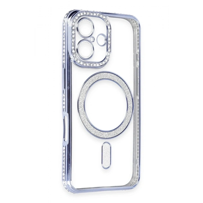 Mey İthalat®  iPhone 16 Kılıf Joke Simli Magneticsafe Kılıf - Mavi