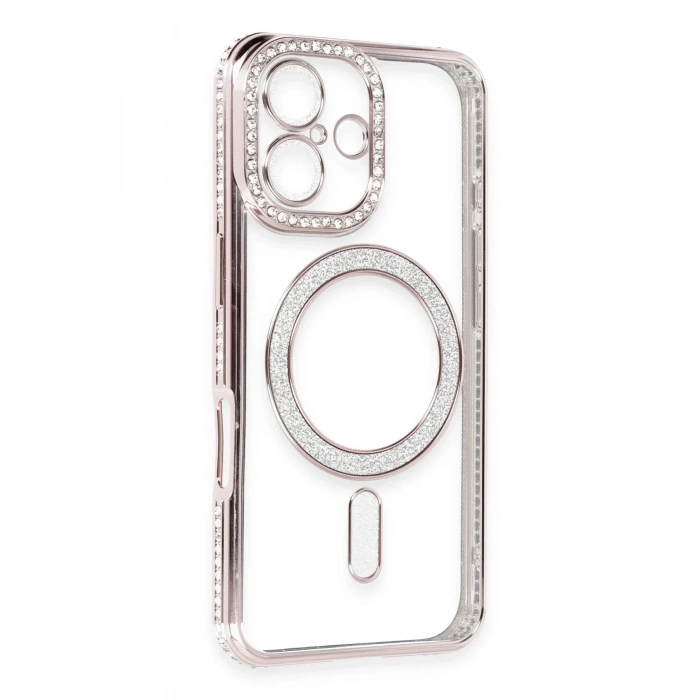 Mey İthalat®  iPhone 16 Kılıf Joke Simli Magneticsafe Kılıf - Pembe