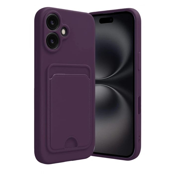 Mey İthalat®   iPhone 16 Kılıf Kelvin Kartvizitli Silikon - Derin Mor