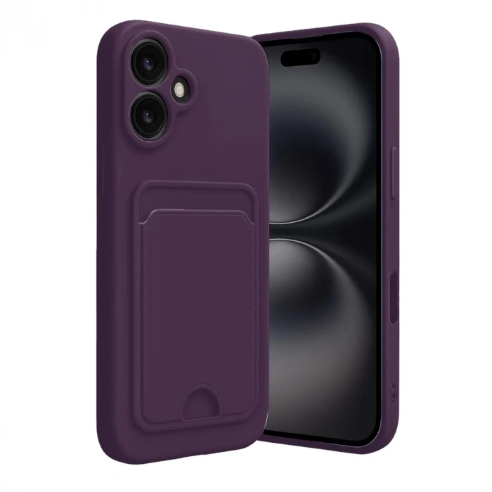 Mey İthalat®   iPhone 16 Kılıf Kelvin Kartvizitli Silikon - Derin Mor
