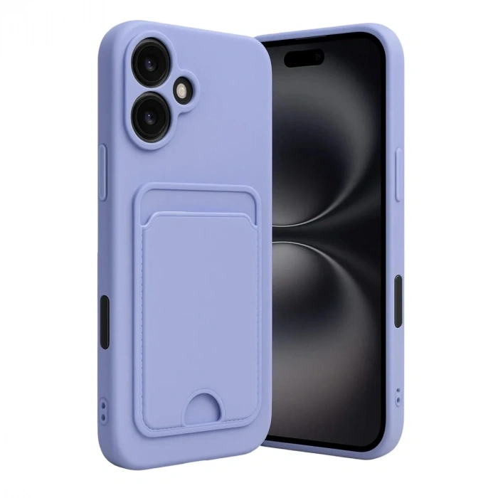 Mey İthalat®  iPhone 16 Kılıf Kelvin Kartvizitli Silikon - Lila