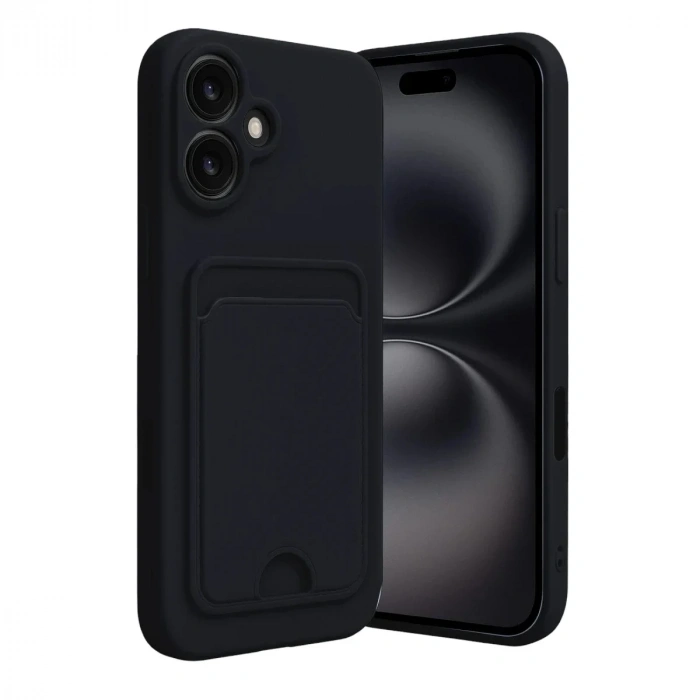 Mey İthalat®  iPhone 16 Kılıf Kelvin Kartvizitli Silikon - Siyah