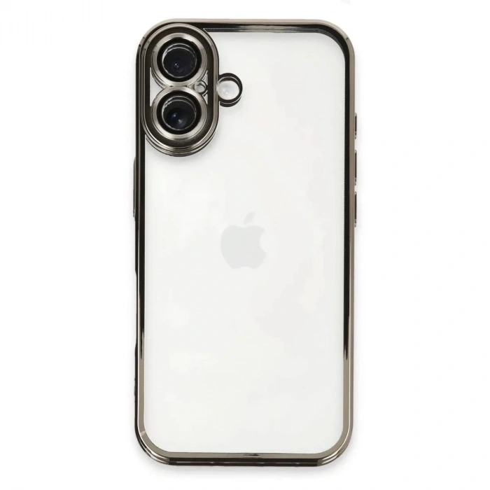 Mey İthalat®  iPhone 16 Kılıf  Lensli Silikon - Titanyum Gri