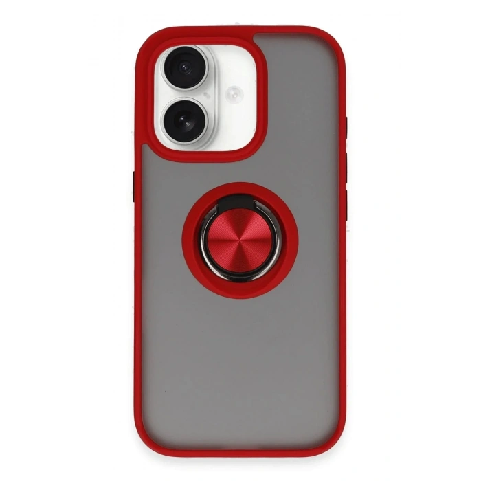 Mey İthalat®  iPhone 16 Kılıf Montreal Yüzüklü Silikon Kapak - Kırmızı