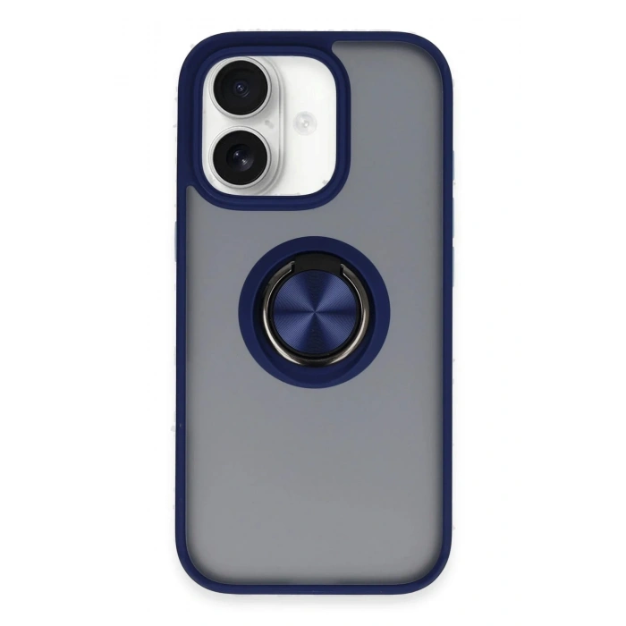 Mey İthalat®  iPhone 16 Kılıf Montreal Yüzüklü Silikon Kapak - Lacivert