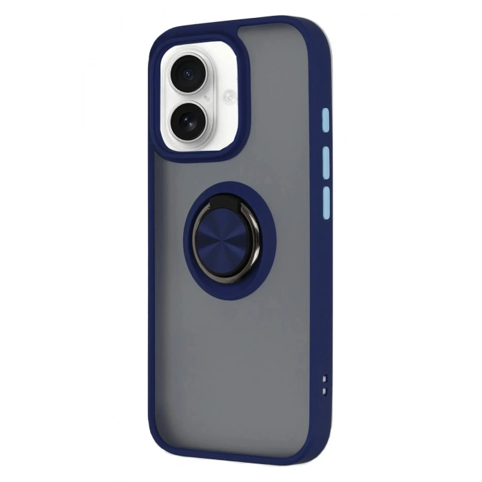 Mey İthalat®  iPhone 16 Kılıf Montreal Yüzüklü Silikon Kapak - Lacivert