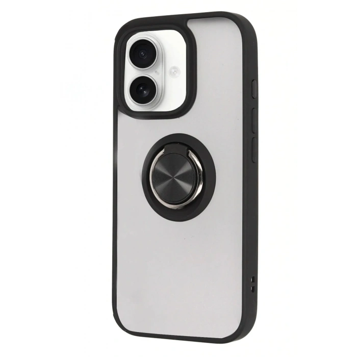 Mey İthalat®  iPhone 16 Kılıf Montreal Yüzüklü Silikon Kapak - Siyah