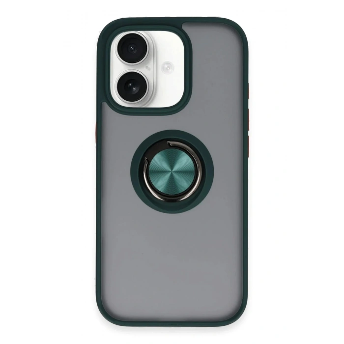 Mey İthalat®  iPhone 16 Kılıf Montreal Yüzüklü Silikon Kapak - Yeşil