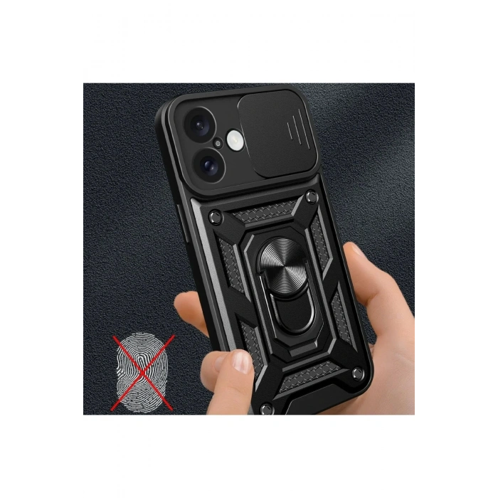Mey İthalat®  iPhone 16 Kılıf Pars Lens Yüzüklü Silikon - Yeşil