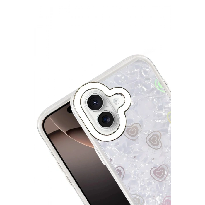 Mey İthalat®   iPhone 16 Lumi Desenli Kapak - Beyaz