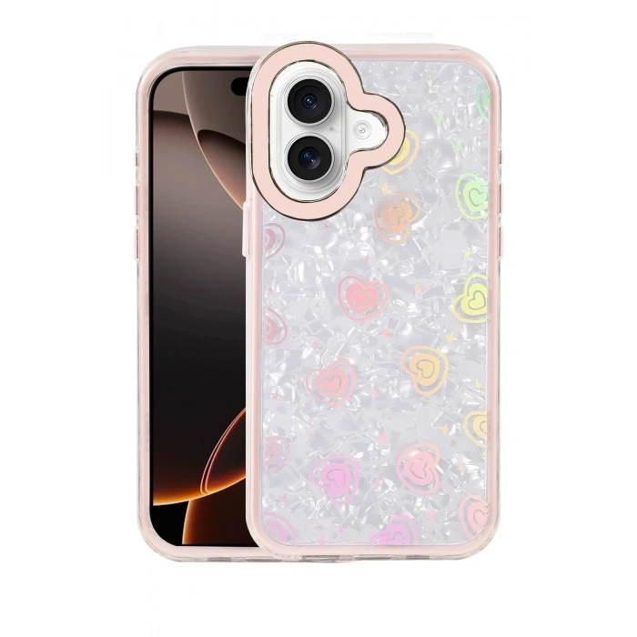 Mey İthalat®   iPhone 16 Lumi Desenli Kapak - Pembe