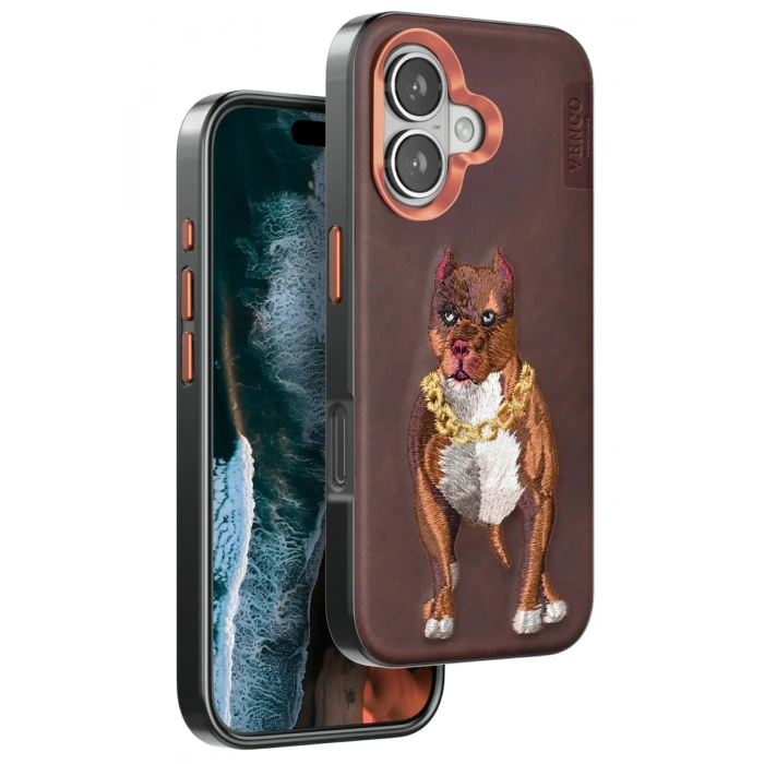 Mey İthalat®  iPhone 16 Perma Desenli Kapak - Kahverengi