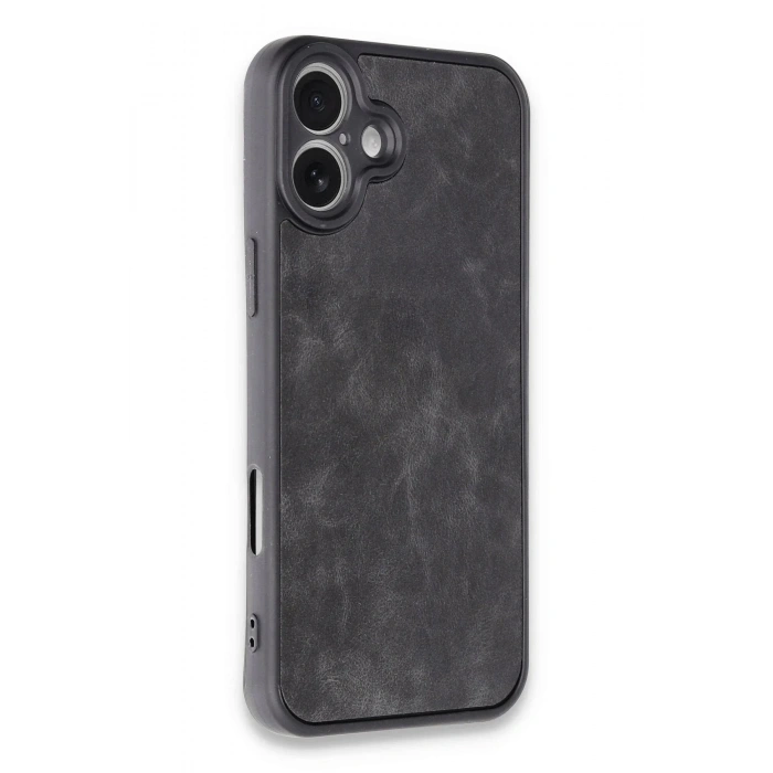 Mey İthalat®  iPhone 16 Plus Kılıf Aras Deri Kapak - Siyah