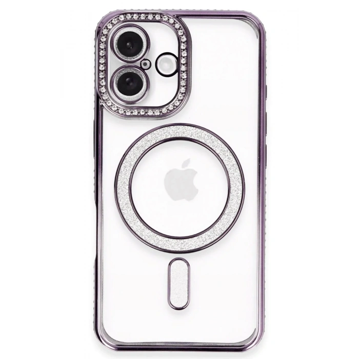Mey İthalat®  iPhone 16 Plus Kılıf Joke Simli Magneticsafe Kılıf - Derin Mor