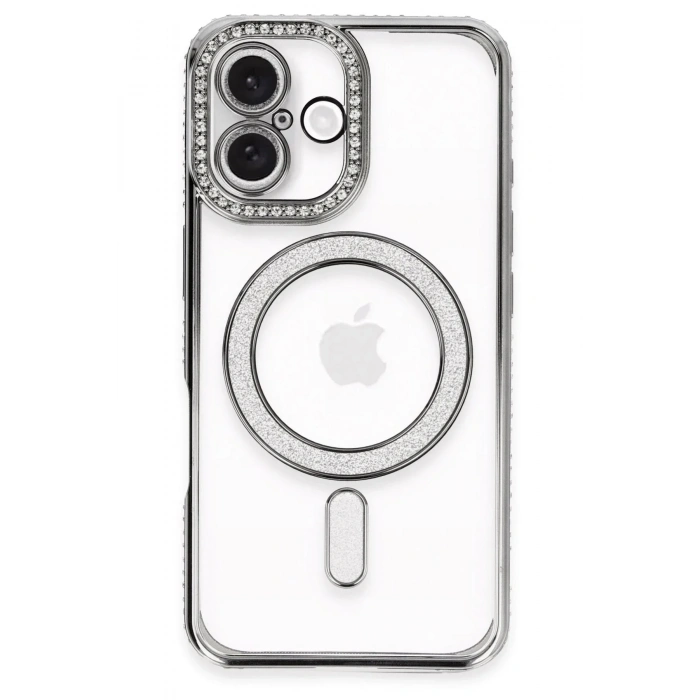 Mey İthalat®  iPhone 16 Plus Kılıf Joke Simli Magneticsafe Kılıf - Gri