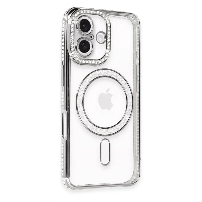 Mey İthalat®  iPhone 16 Plus Kılıf Joke Simli Magneticsafe Kılıf - Gri
