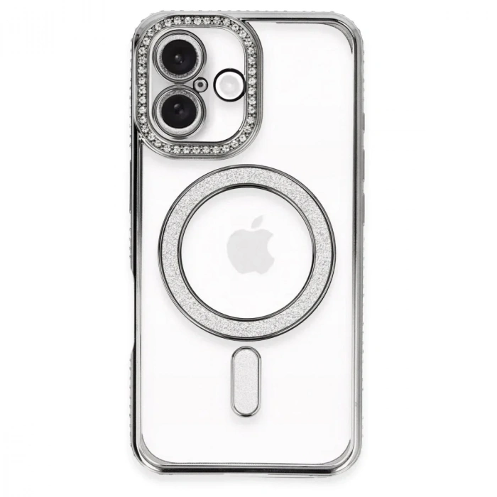 Mey İthalat®  iPhone 16 Plus Kılıf Joke Simli Magneticsafe Kılıf - Gri