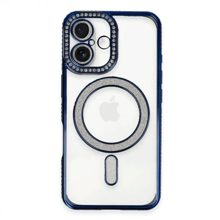 Mey İthalat®  iPhone 16 Plus Kılıf Joke Simli Magneticsafe Kılıf - Lacivert