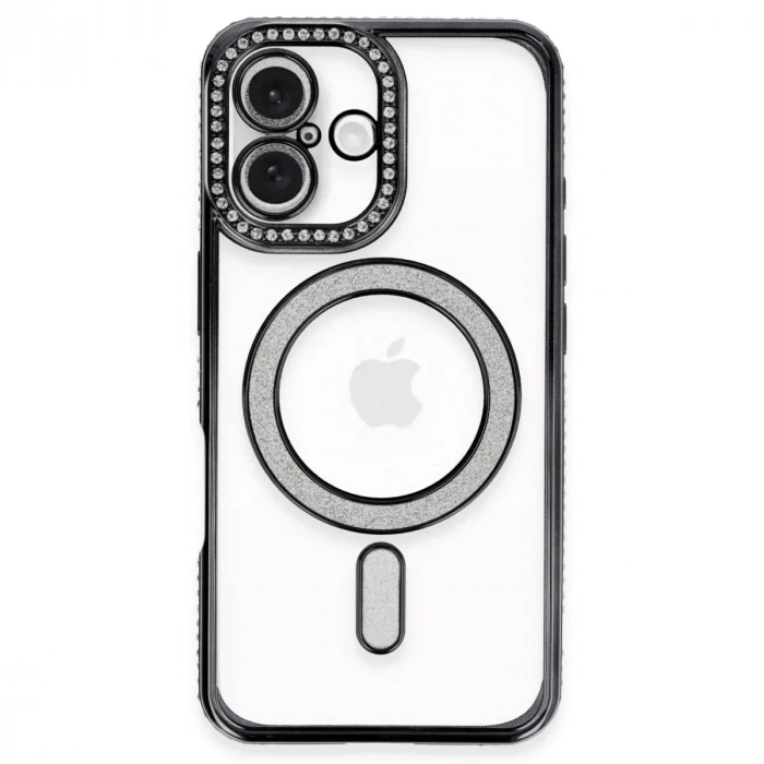 Mey İthalat®  iPhone 16 Plus Kılıf Joke Simli Magneticsafe Kılıf - Siyah