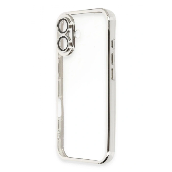 Mey İthalat®  iPhone 16 Plus Kılıf  Lensli Silikon - Gümüş