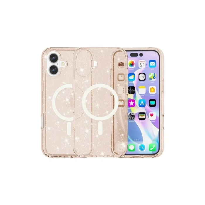 Mey İthalat®  iPhone 16 Plus Kılıf Star Magsafe Kapak - Turuncu