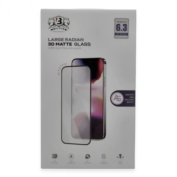 Mey İthalat®  iPhone 16 Pro Bilvis 3D Mat Cam Ekran Koruyucu