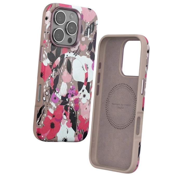 Mey İthalat®  iPhone 16 Pro Flower Series Magsafe Kapak - Pembe