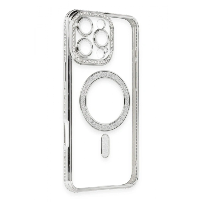 Mey İthalat®  iPhone 16 Pro Kılıf Joke Simli Magneticsafe Kılıf - Gümüş