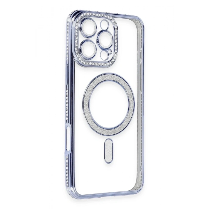 Mey İthalat®  iPhone 16 Pro Kılıf Joke Simli Magneticsafe Kılıf - Mavi
