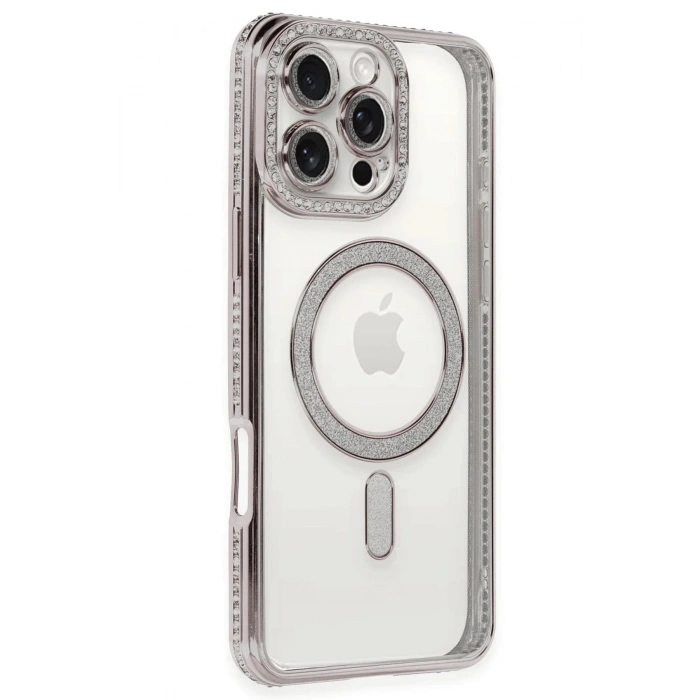 Mey İthalat®  iPhone 16 Pro Kılıf Joke Simli Magneticsafe Kılıf - Pembe
