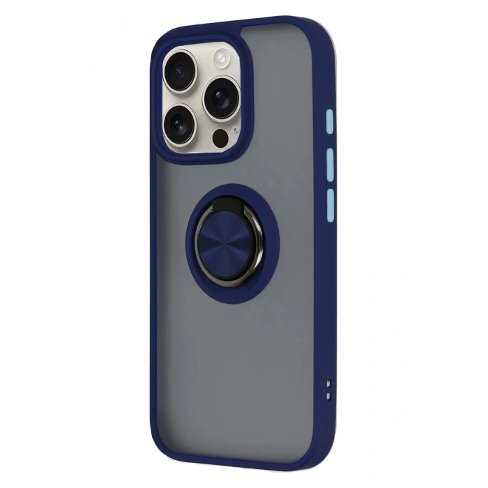 Mey İthalat®  iPhone 16 Pro Kılıf Montreal Yüzüklü Silikon Kapak - Lacivert