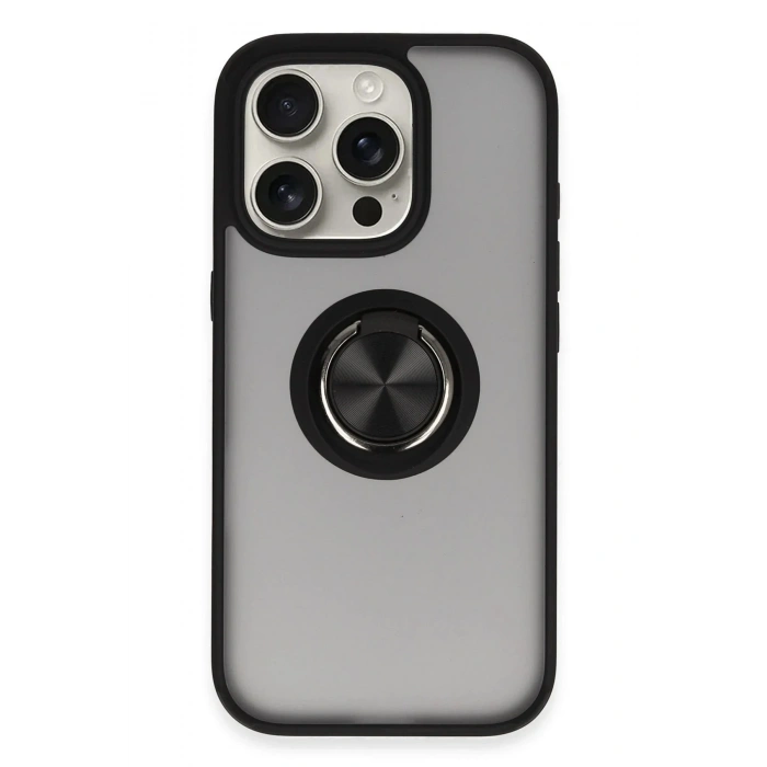 Mey İthalat®  iPhone 16 Pro Kılıf Montreal Yüzüklü Silikon Kapak - Siyah