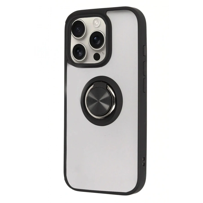 Mey İthalat®  iPhone 16 Pro Kılıf Montreal Yüzüklü Silikon Kapak - Siyah