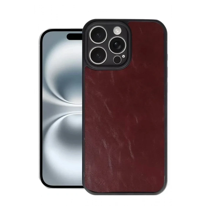 Mey İthalat®   iPhone 16 Pro Max Kılıf Aras Deri Kapak - Bordo
