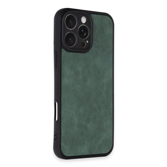 Mey İthalat®  iPhone 16 Pro Max Kılıf Aras Deri Kapak - Koyu Yeşil