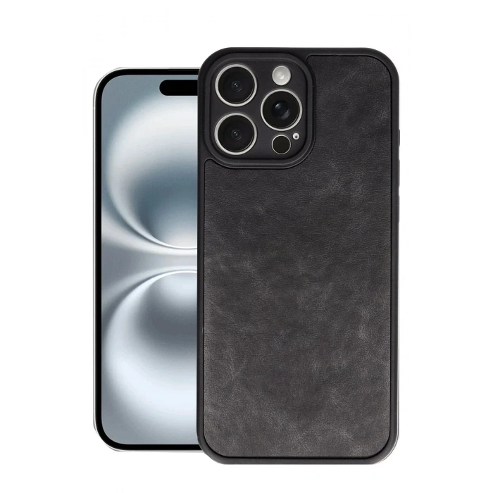 Mey İthalat®  iPhone 16 Pro Max Kılıf Aras Deri Kapak - Siyah