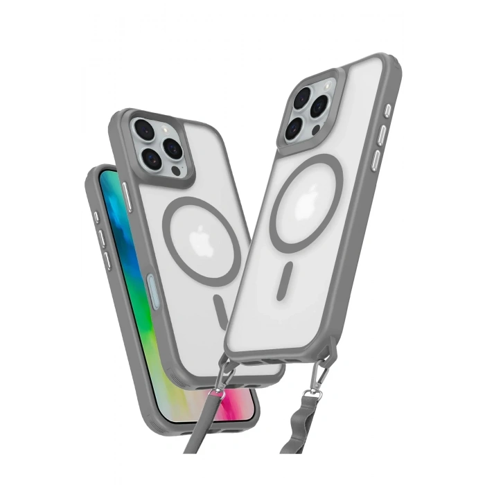 Mey İthalat®  iPhone 16 Pro Max Kılıf Enka Magsafe Silikon Kılıf - Titan Gri
